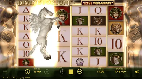 Divine Fortune Megaways Wild on Wild expansion with full reel covered by Wild symbols