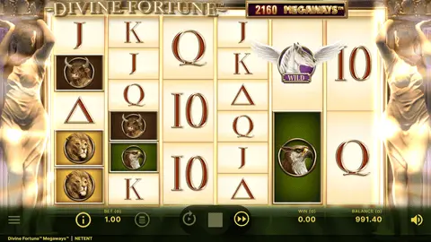 Divine Fortune Megaways Falling Wild mitt i fallsekvensen med aktiv re-spin-räknare