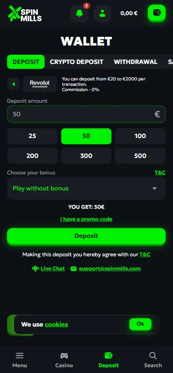 Casinots insättningsskärm med betalningsalternativ i SEK för svenska spelare