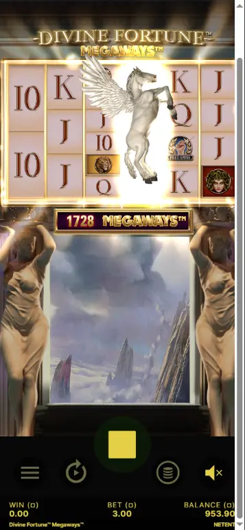 Divine Fortune Megaways free spins utlösta av fyra Scatter-symboler som landar samtidigt